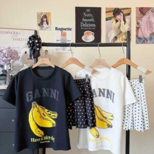 GANNI Banana Graphic T-Shirt – Casual Chic Cotton Tee (Black & White Options)
