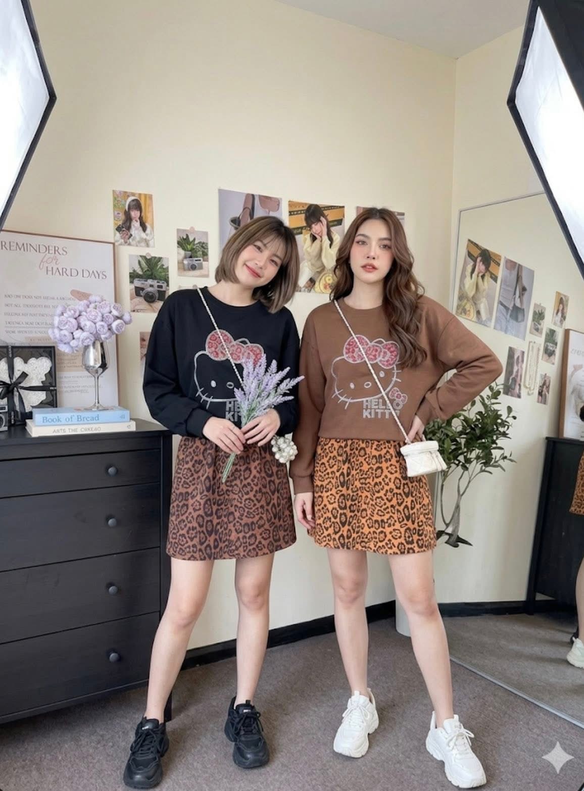 Hello Kitty Leopard Print Sweatshirt Dress Set – Cute Casual Outfit for Women - Image 4