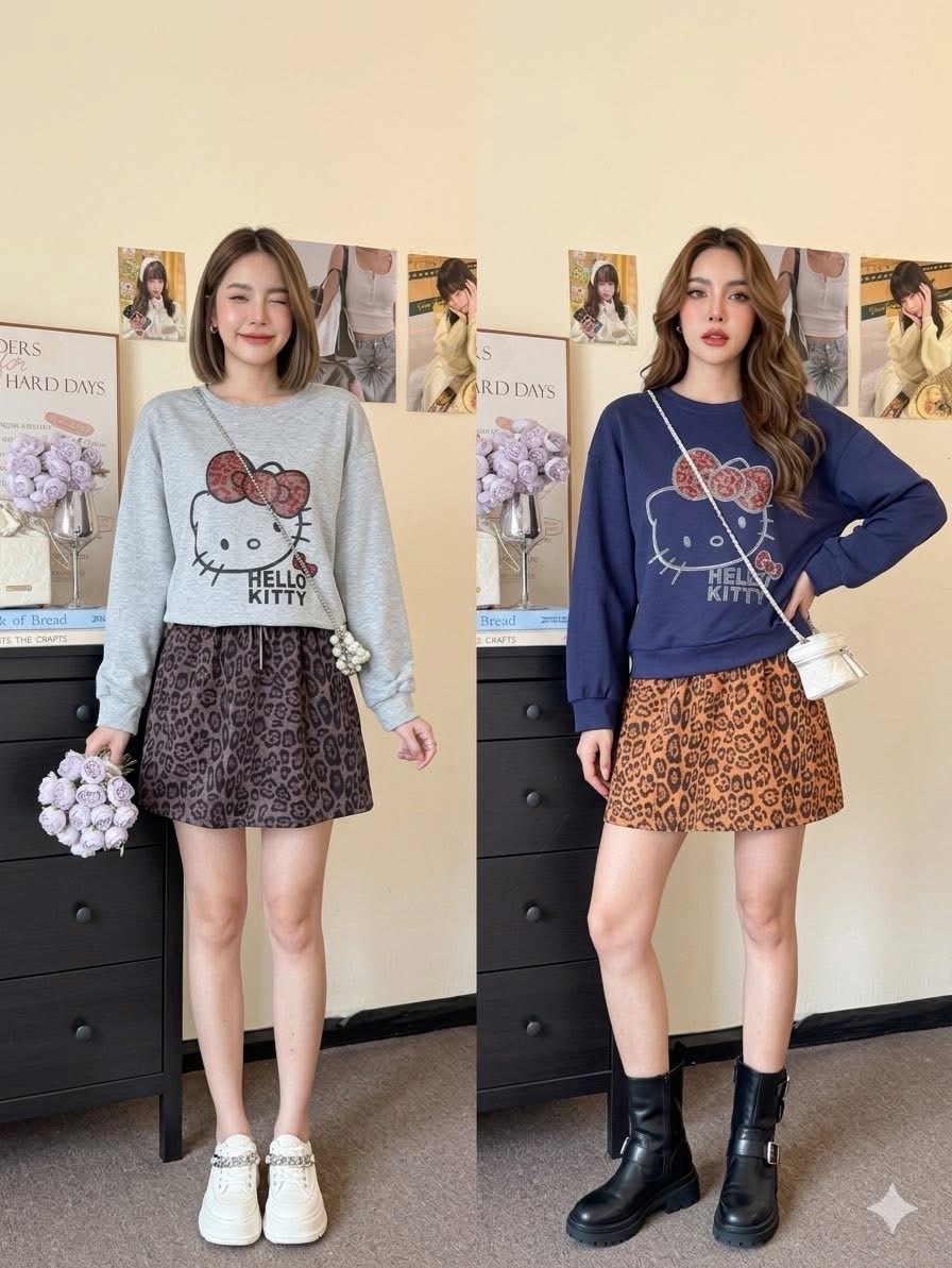 Hello Kitty Leopard Print Sweatshirt Dress Set – Cute Casual Outfit for Women - Image 5