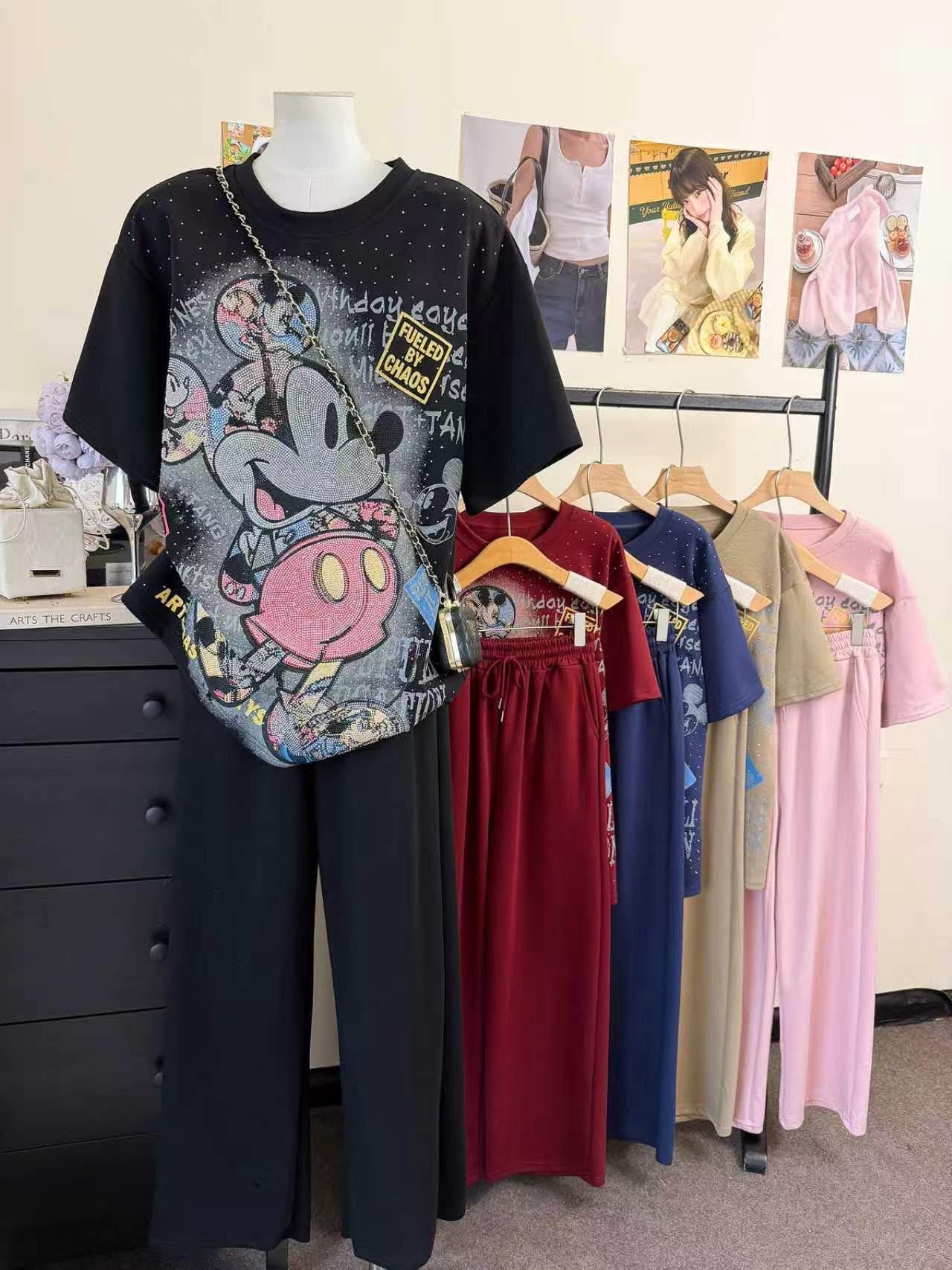 Women’s Mickey Mouse Graphic Lounge Set – Soft T-Shirt & Wide-Leg Pants Pajama Set - Image 4