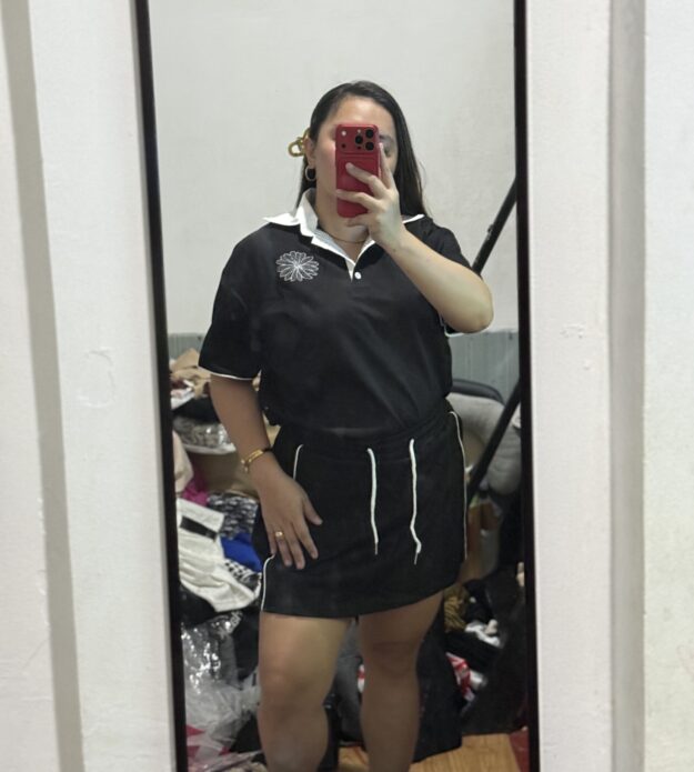 Collared Polo Top with Drawstring Mini Skirt Set – Casual Chic Outfit for Women